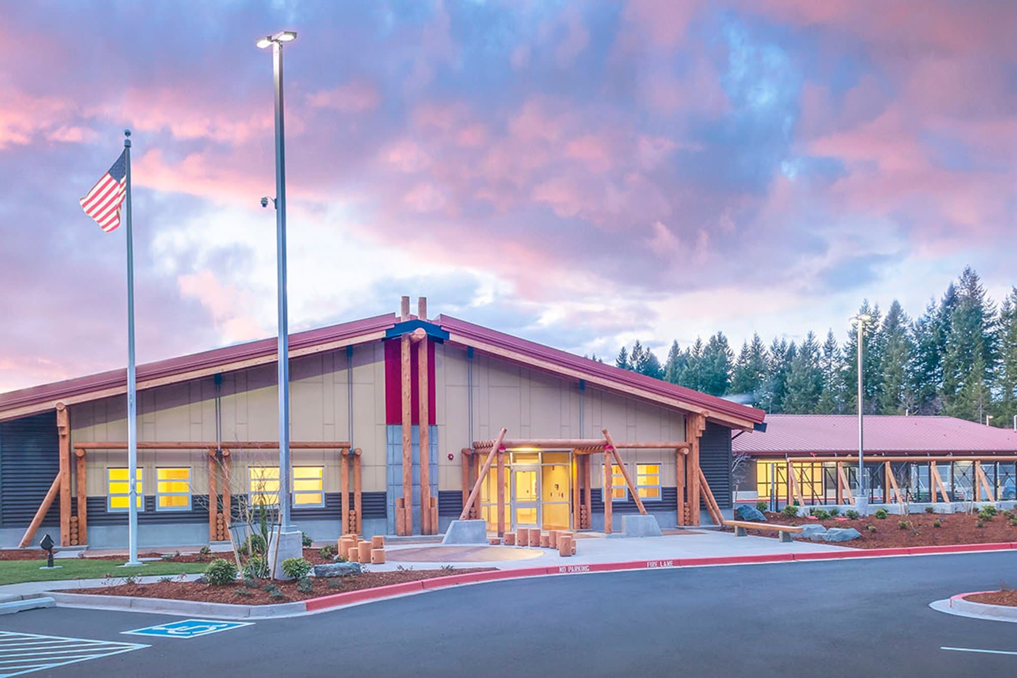 The Nisqually Public Safety Complex at dusk